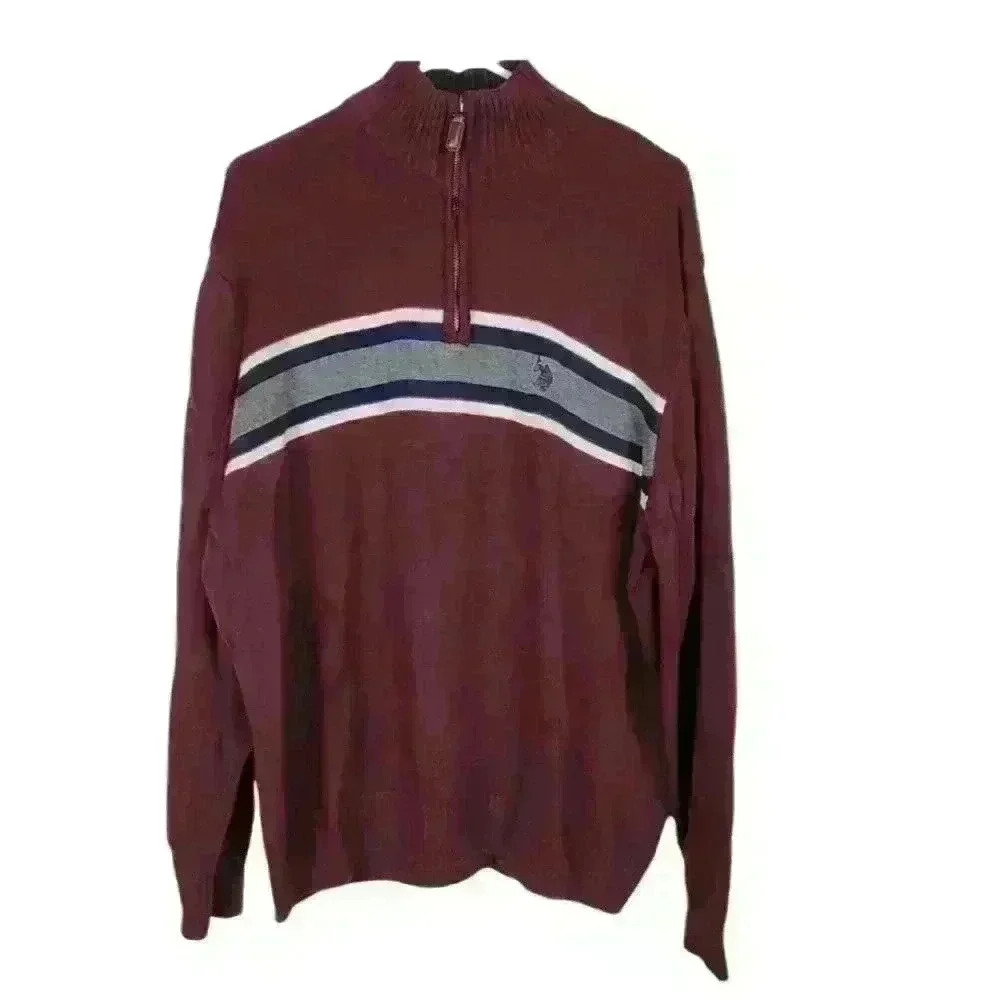 NEW Us Polo Assn XXL  Mens Knit Burgundy Sweater Long Sleeve 1/4 Zip
